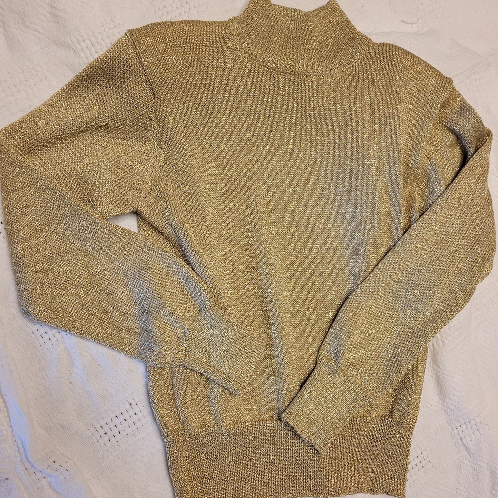Evan Picone Metallic Gold Knit Top